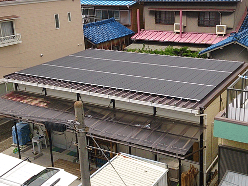 プレハブ折半屋根　ルーフシェード施工例　愛知県